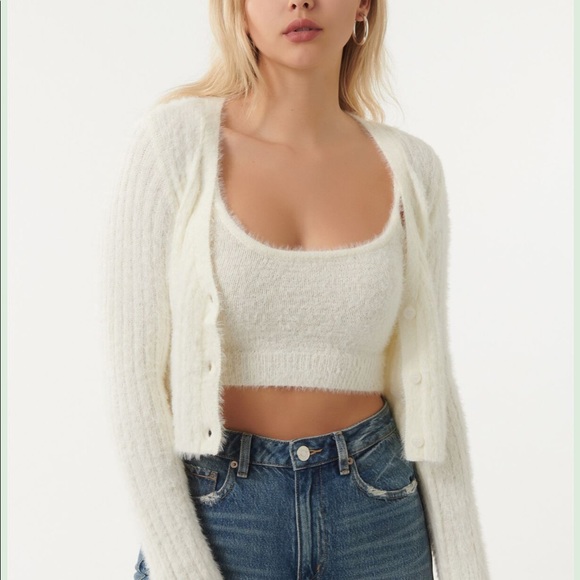 Garage fuzzy white sweater/cardigan in small - Picture 1 of 3